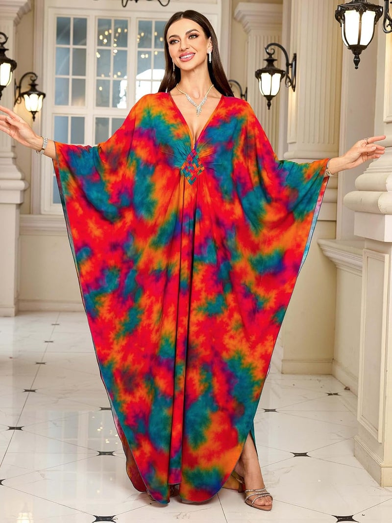 KEYLORTING Women’s Kaftan Beach Cover Up Dress Plus Size Summer Swimsuit Loungewear Maxi Dress - Image 4